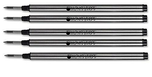 5 Monteverde Rollerball Refills For Montblanc Pens, Black Medium, New, M23