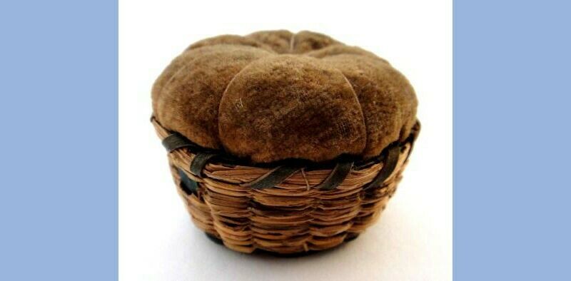 Antique Victorian Chatelaine Sweet/rye Grass Pin Cushion Basket/velvet Indian