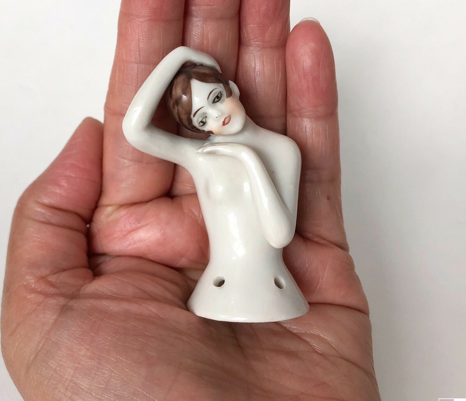 Nude Pin Cushion Half Doll Woman Lady Figurine Porcelain Art Deco Vtg Germany